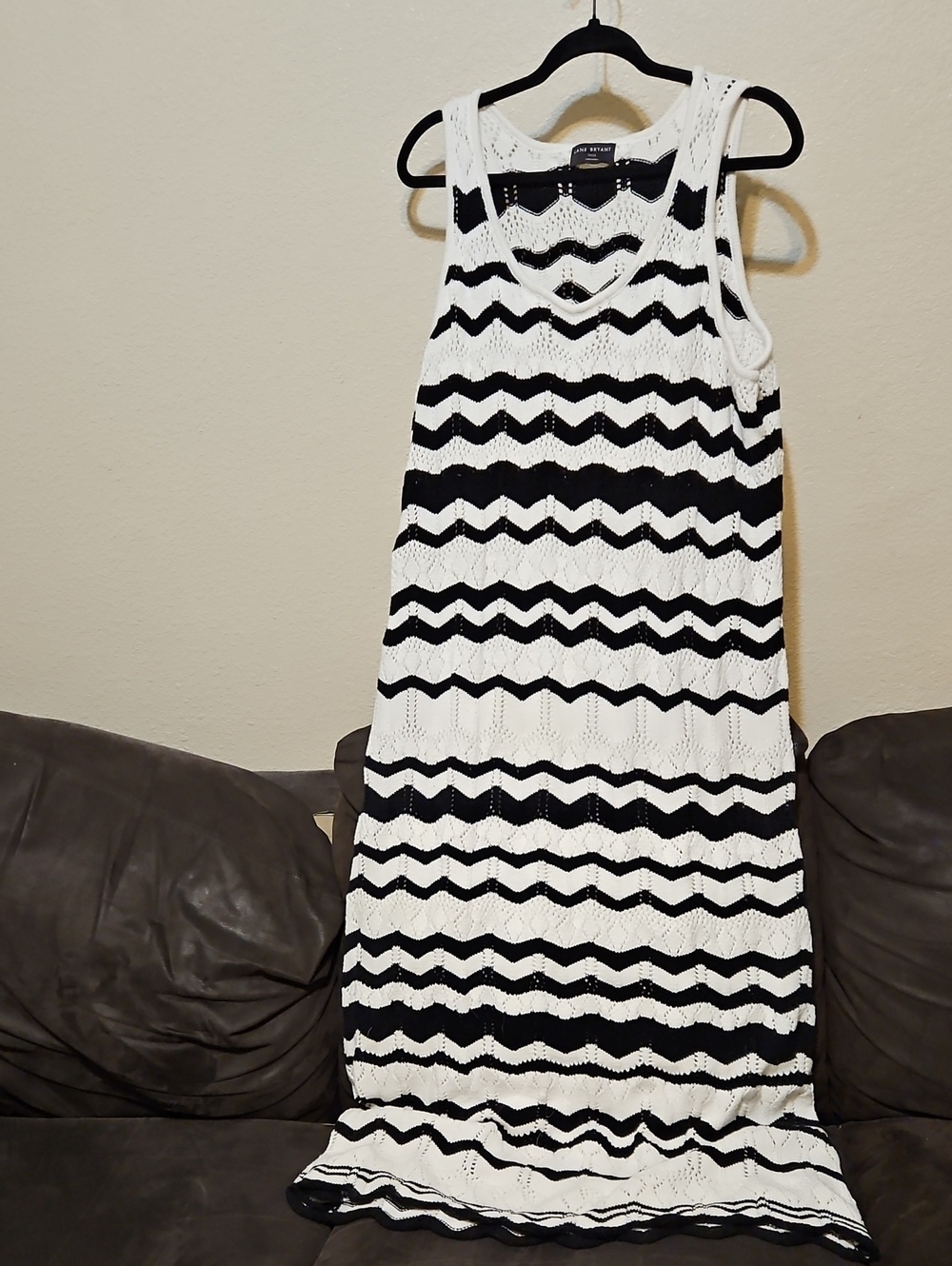 Lane Bryant Lined Black and White Chevron Maxi Dress
